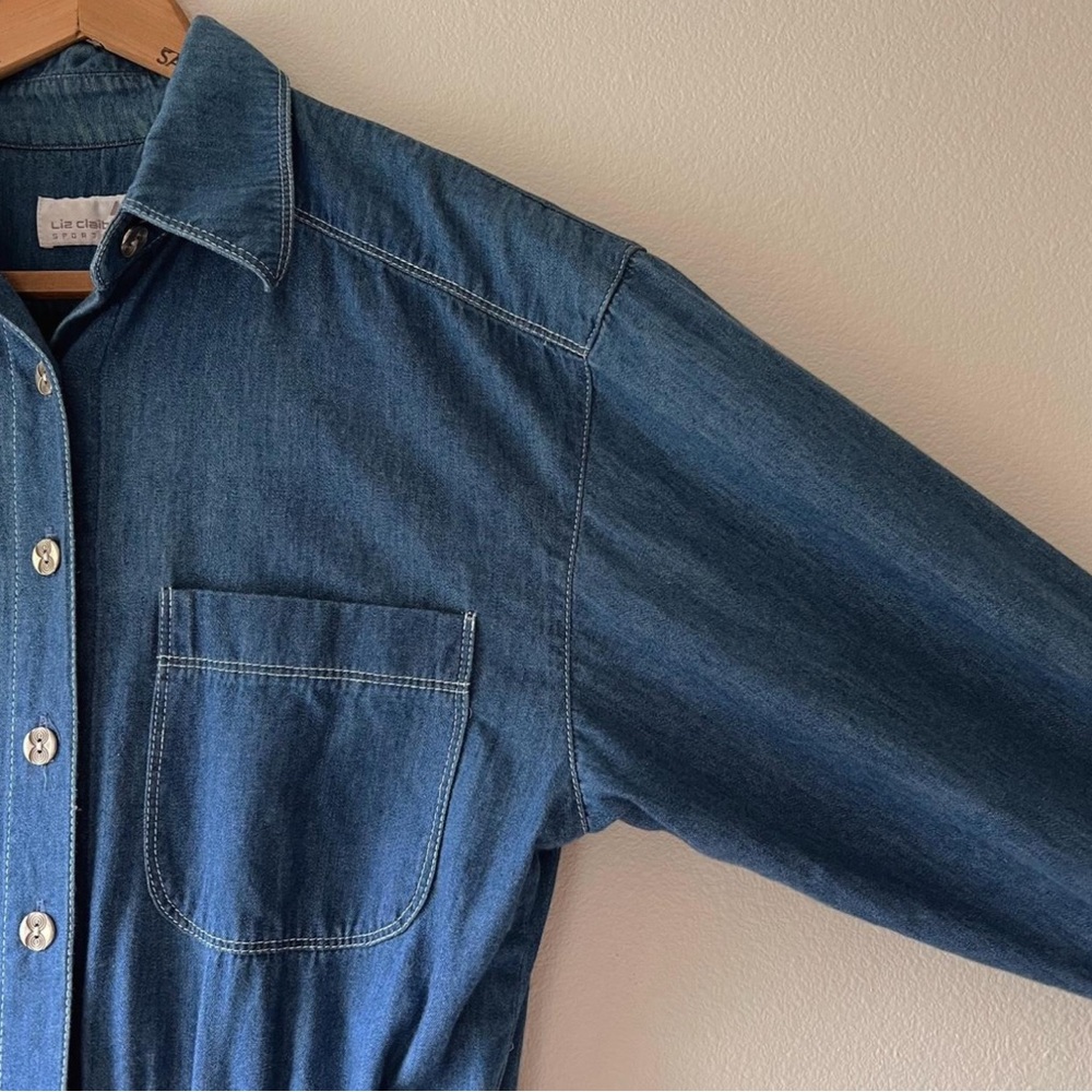 Liz Claiborne Vintage Denim Blue Button-Down Dress - Picture 3 of 8